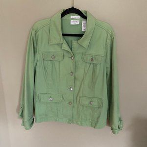 VILLAGER Liz Claiborne Womens Jean Jacket in Green